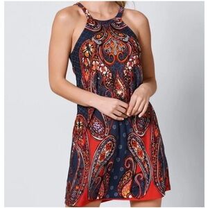 Lascana red and navy paisley print mini dress summer vacation resortwear beach